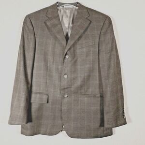 OSCAR DE LA RENTA Mens Sport Coat Jacket Blazer Brown Paid 44R 3‎ Button Wool